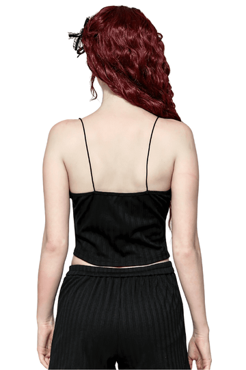 Chic Black Camisole Top with Lace Trim and Ribbed Detail